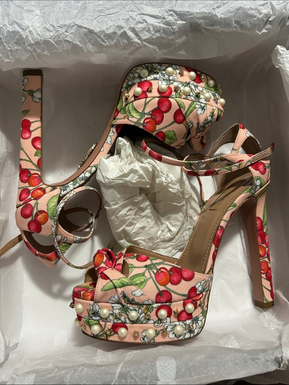 Aquazzura Cherry Floral Ankle-Strap Platform Heels - Pink & Red 💝 - Picture 8 of 8